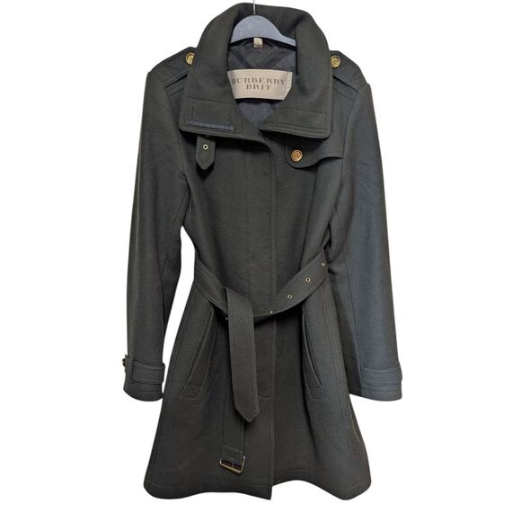 Burberry Brit Green Rushworth Wool Belted Trench Coat Lined 12 - Picture 2 of 6
